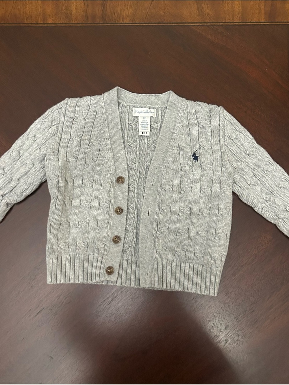 Ralph Lauren Baby Boys 18M Gray Cable Knit Cardigan Sweater Pony Button Front